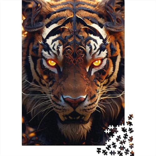 Pouncing Tigers Holzpuzzle für Erwachsene, Kunstpuzzle für Erwachsene, 1000 Teile, Entspannungspuzzlespiele, Denksportpuzzle (Größe 75x50cm)