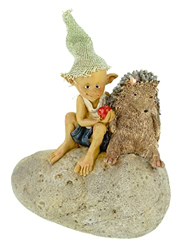 Joh. Vogler GmbH Wollen wir teilen? Pixie und Igel sitzen auf Stein 17 cm Figur Zwerg Kobold Fee Fabelwesen Gnom