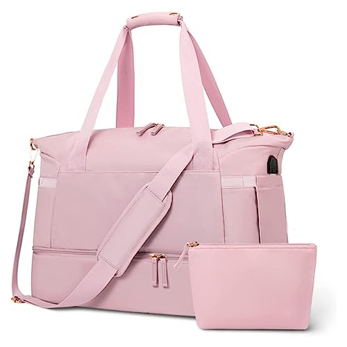 ohodhmnu Damen Tragetasche, Turnbeutel mit Nassfach Schuhfach Reise DuffelBag für Flugzeug Sport Gym Schwimmen Yoga Wasserdichte Tasche, rose, with scarf