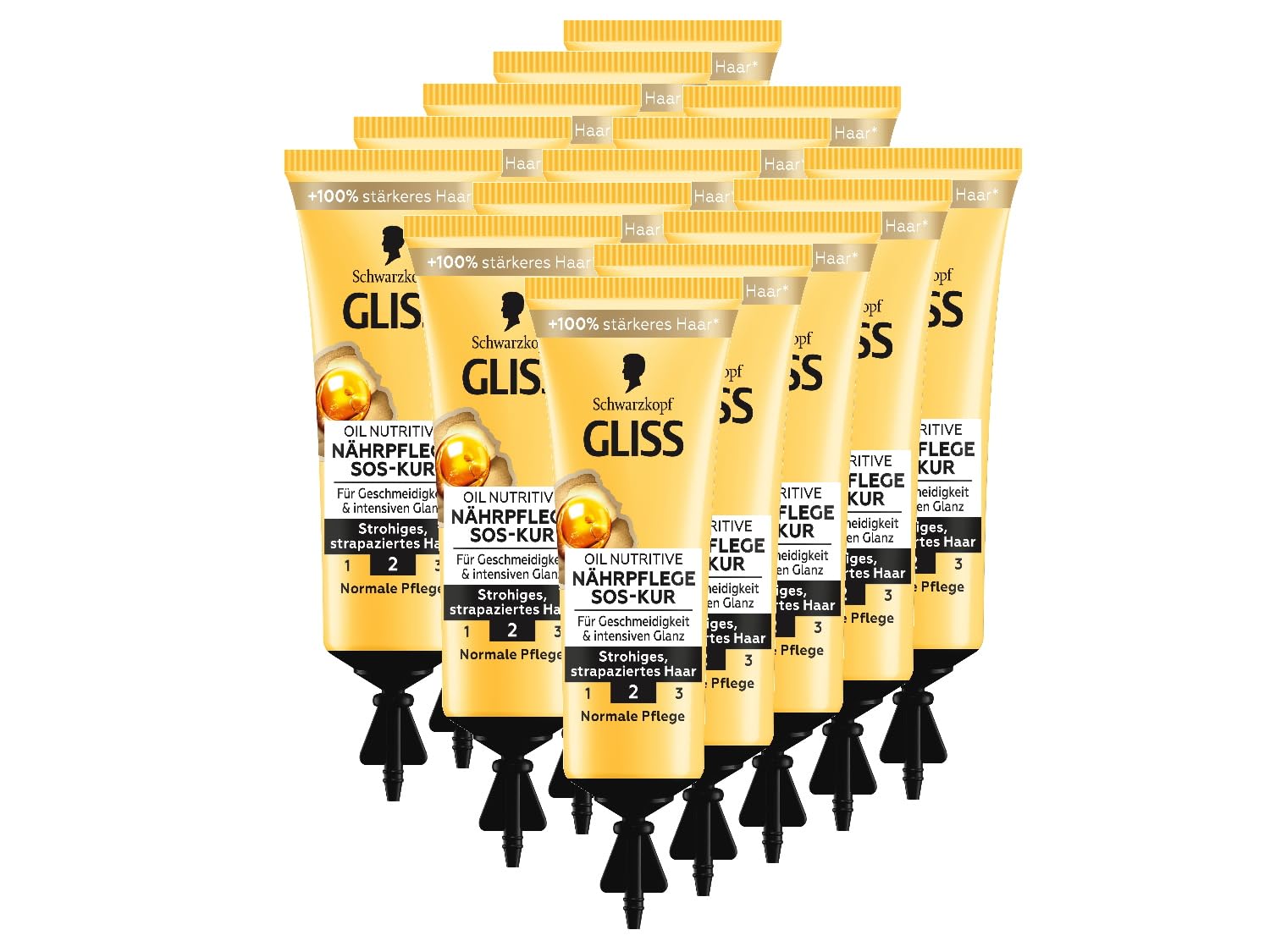 Gliss SOS-Intensiv-Kur Oil Nutritive (15x 15 ml), Haarkur für intensive Reparatur und gesund aussehenden Glanz, wirkt schon nach 1 Minute Einwirkzeit