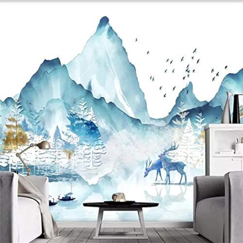 XLMING Blaue Tinte Berg Landschaft Malerei Bilder 3D Tapeten Home Esszimmer Sofa Schlafzimmer Wohnzimmer TV Hintergrund-300cm×210cm