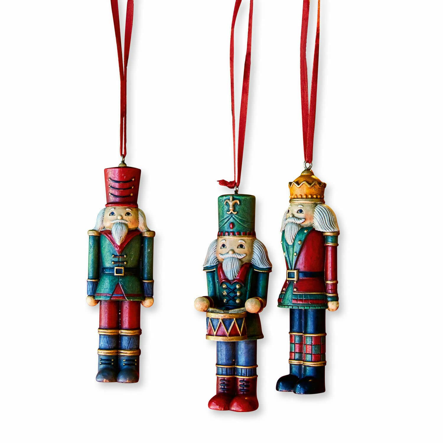 Loberon Anhänger 3er Set Laudat, Nostalgische Nussknacker, von Hand Gefertigt, Detailreich Bemalt, Weihnachten, Weihnachtsdeko, Christbaumschmuck, Polyresin, bunt