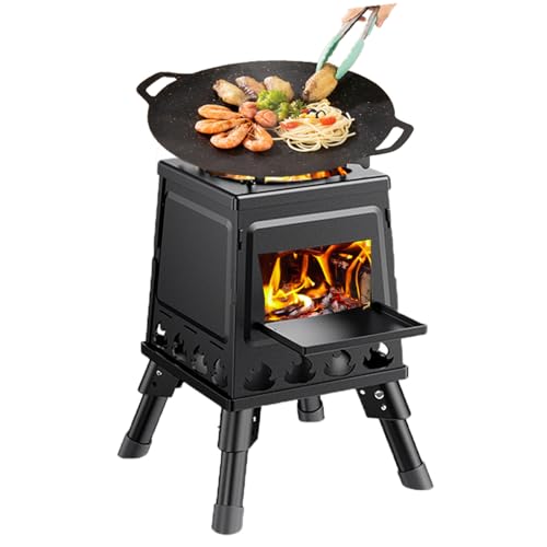 Feuertonne mit Grillplatte 30 cm, Schürhaken für Hinterhof, Garten, Lagerfeuer und Terrasse, Feuerschale klein (Schwarz, Große)