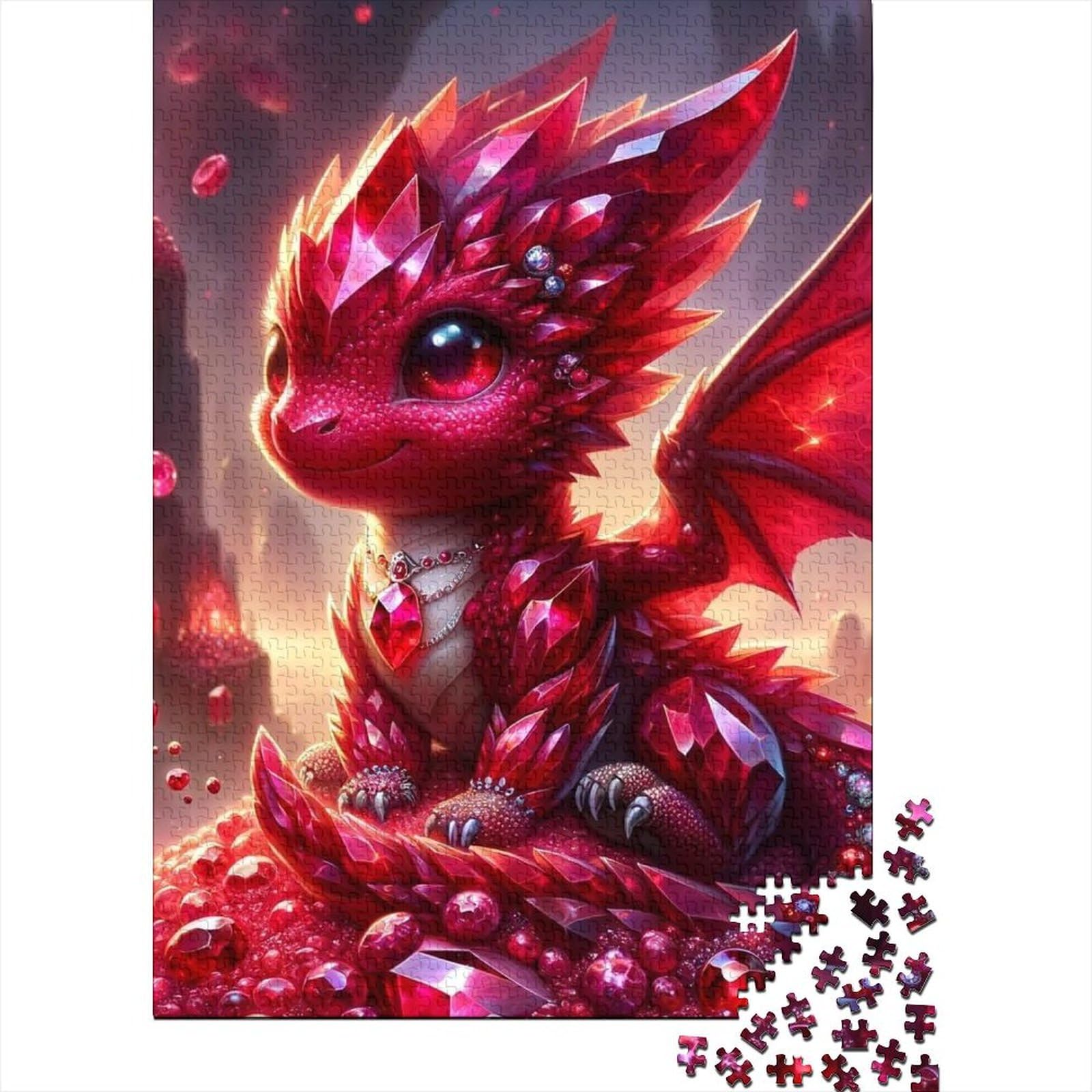 1000-teiliges Puzzle für Erwachsene und Teenager, Baby-Edelstein-Drachen, Holzpuzzle für Erwachsene, Puzzle-Spielzeug, Familienspaß, Puzzle, 75 x 50 cm