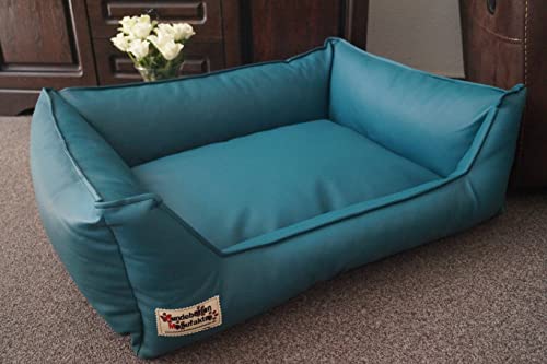 Hundebett Hundesofa Schlafplatz Kunstleder Similpelle Farbe und Größe wählbar von XS bis XXL (130 cm X 100 cm, Petrol)