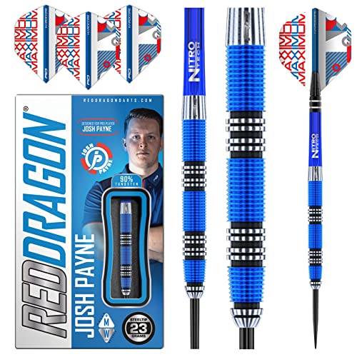 RED DRAGON Josh Payne 23 Gram Professional Tungsten Darts Set with Flights and Stems