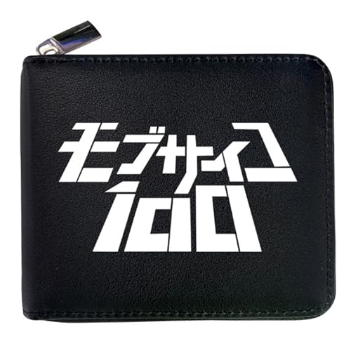 RYNDEX M-ob Psyc-ho 100 Anime-Geldbörsen, Leder Geldbörse mit Reißverschluss-Design, Geldbörse Geldbeutel Portemonnaie für Geschenkidee(Color:Black 15)