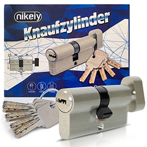 6-Stiftiger Knaufzylinder Türzylinder 30/30 - Zylinderschloss 60 mm mit Knauf 20 mm 5 Schlüssel 2 Befestigungsschrauben - Hochwertiger Türschloss Zylinder mit 6 Stiften (1x 30/30 Silber)