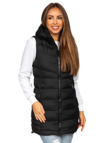 BOLF Damen Weste Bodywarmer Steppweste Daunenweste Funktionsweste Vest Ärmellose Sportweste Kapuzenweste Wärme Freizeit Outdoor Slim Fit Modellauswahl 7044 Schwarz L [U1U]