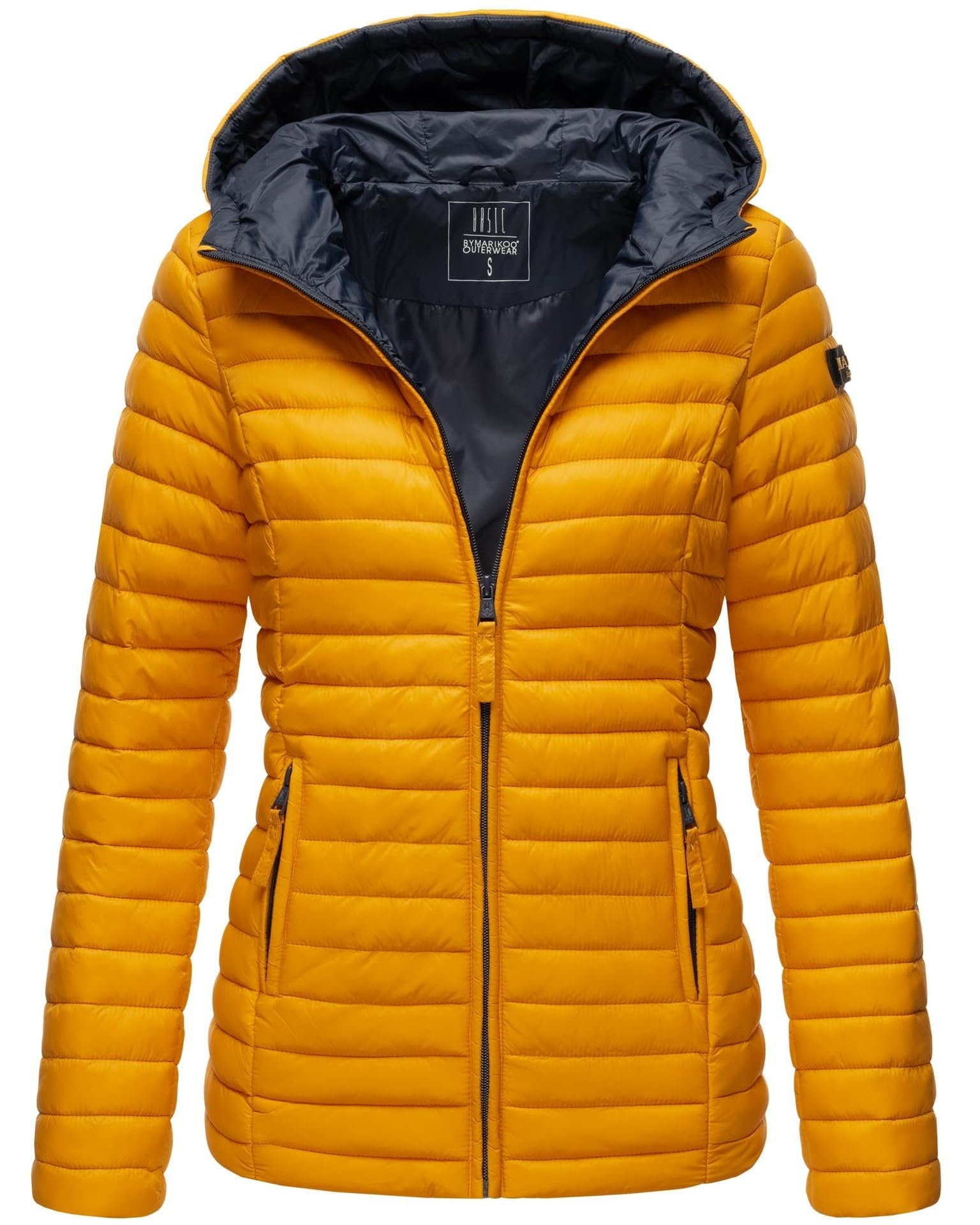 MARIKOO Damen Steppjacke Übergangsjacke gesteppte Jacke mit Kapuze Frühjahr Stepp B857 [B857-Asr-Gelb-Gr.S]