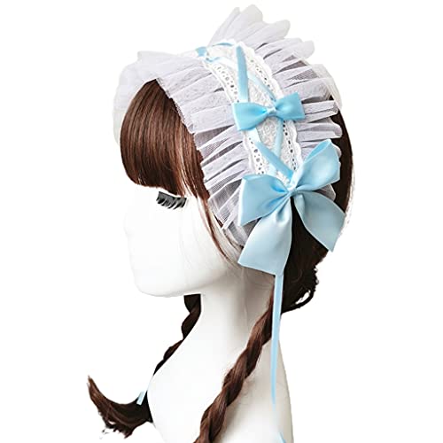 Dienstmädchen-Accessoires, Spinnband mit Haaren, Haarband mit Schleife, Dienstmädchen, Cosplay-Stirnband, gekräuselte Spitzen-Stirnbänder, Lolita-Spitzen-Haarband mit festen Clips, Haarschmuck for Fra