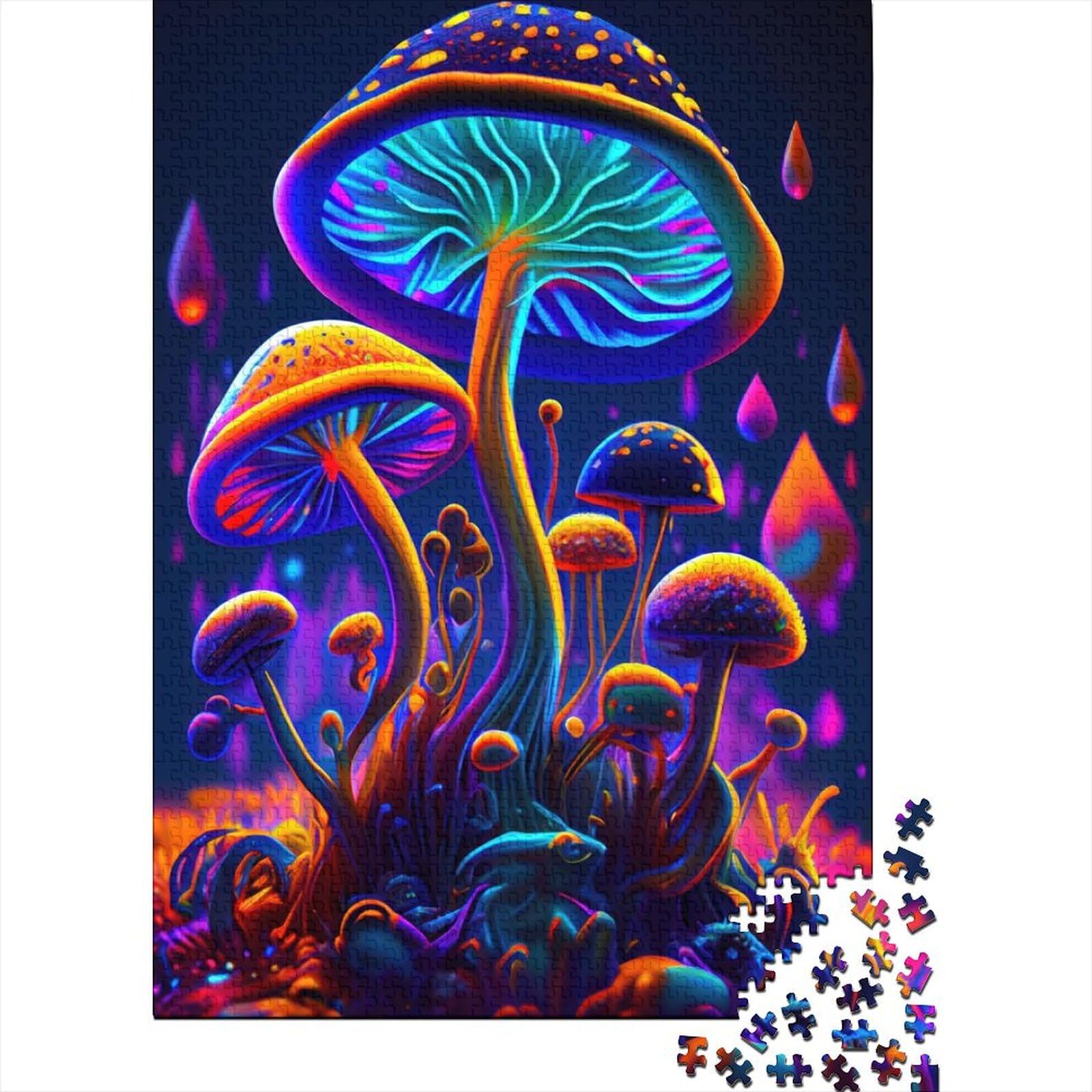 Kunstpuzzle für Erwachsene 1000 Teile Trippy Mushrooms Holzpuzzle für Erwachsene für anspruchsvolles Puzzlespiel und Familienspiel 75x50cm