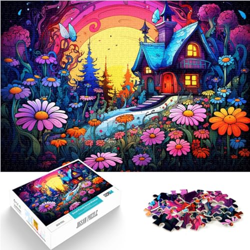 Puzzle Buntes Blumenhaus, 1000-teiliges Puzzle aus Holz, Familienspiel zum Stressabbau, schwieriges Herausforderungspuzzle, 1000 Teile (50 x 75 cm)