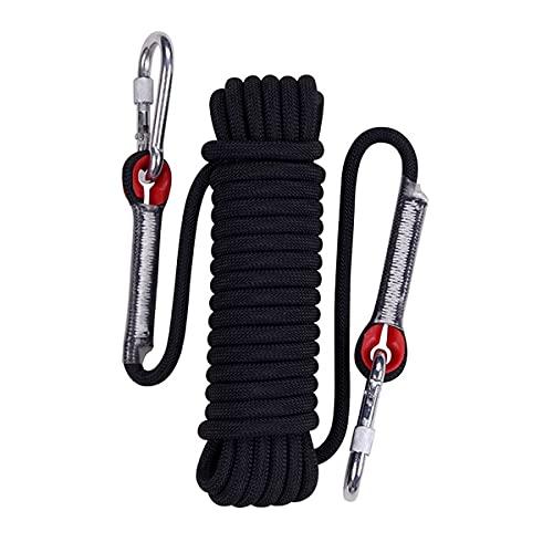 QHY Outdoor-Kletterseil, 10 mm, statisches Kletterseil, Mehrzweckseile, Eiskletterausrüstung, Feuerrettung, Fallschirmseil, Fluchtseil (Farbe: Schwarz, Größe: 25 m x 10 mm)