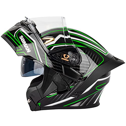 Klapphelm Modularer Motorradhelm Rollerhelm Klappbarer Multifunktion Motorrad Helme mit Sonnenblende Doppelvisier Integralhelm DOT/ECE Zertifiziert Herren Damen,Schwarz Grün-L(59~60cm)