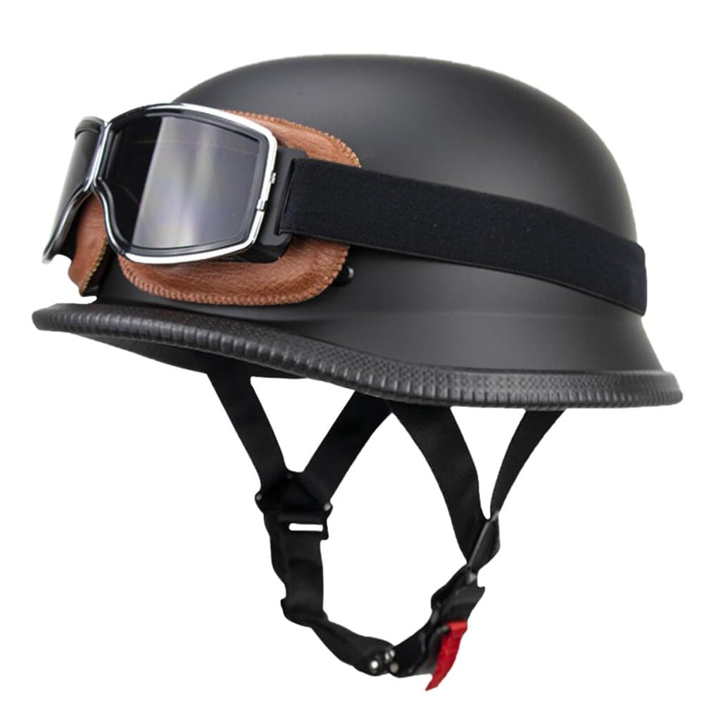 Retro Deutsche Halbhelm Öffnen Motorradhelm Halboffenen Halbschalenhelm ECE Genehmigt Jethelm Offenem Helm Mit Brille Cruiser Chopper Helm Mopedhelme Geeignet Erwachsene MäNner Frauen