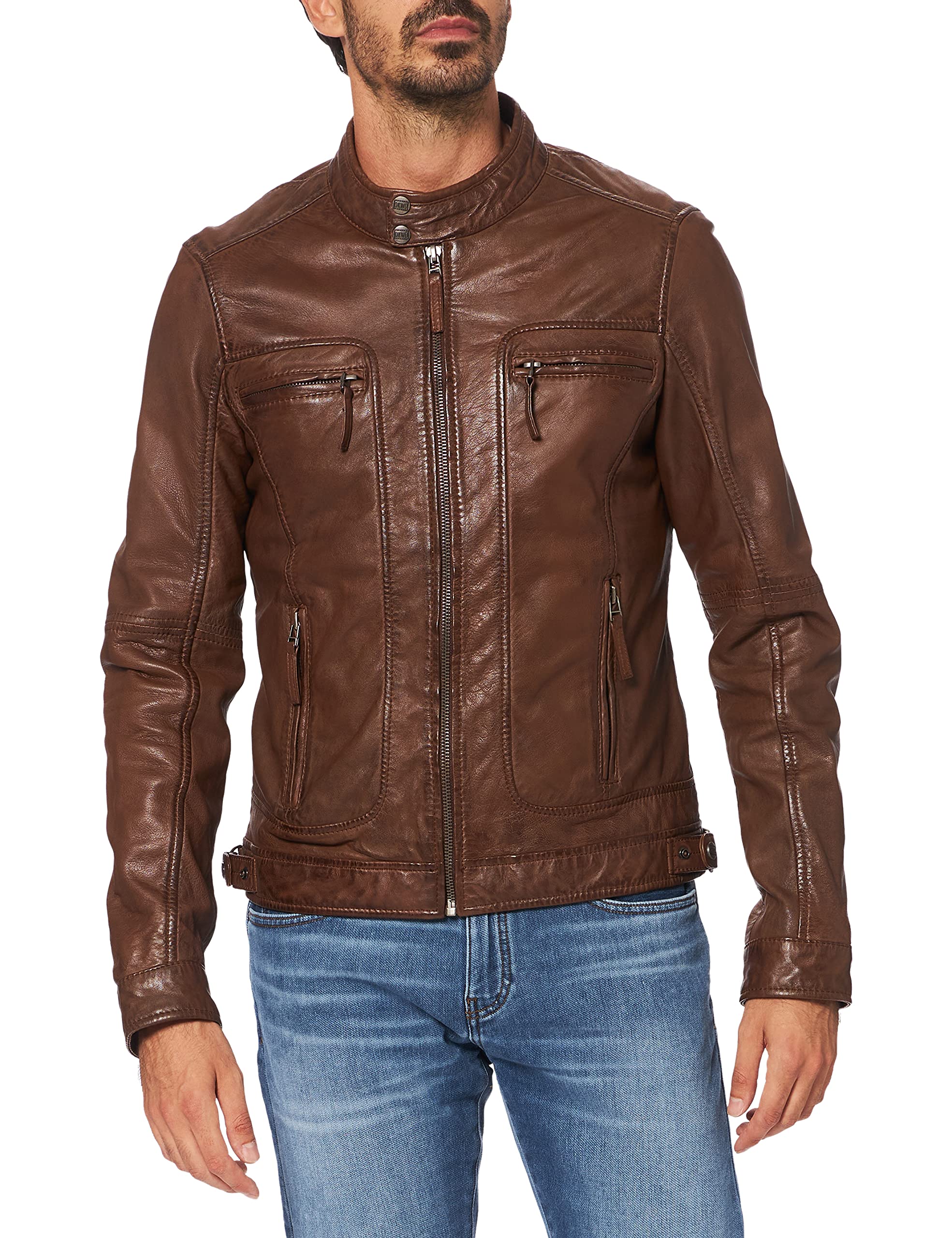 Oakwood Herren Lederjacke Echtleder 60901, Braun (Tabak), L