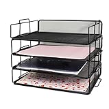 Exerz Drahtgeflecht Papiersortierer 4 Stück Etagen/Schreibtisch Multifunktionaler Organizer/Aktenhalter Briefablage Stapelbar für Büro, Schule, Studium, 2-in-1 Schublade, Platzsparend Schwarz