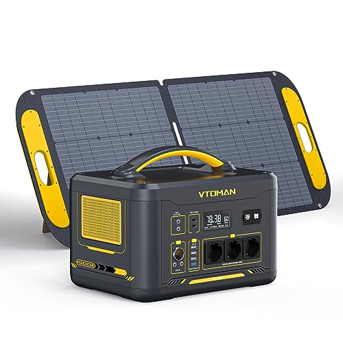 VTOMAN Jump 1500X Portable Power Station mit 110W Solarpanel, 1500W/828Wh LiFePO4 Battery Powered Generator mit erweiterbarer Kapazität, 3x reine Sinuswellen-AC-Steckdosen, 2x PD 100W