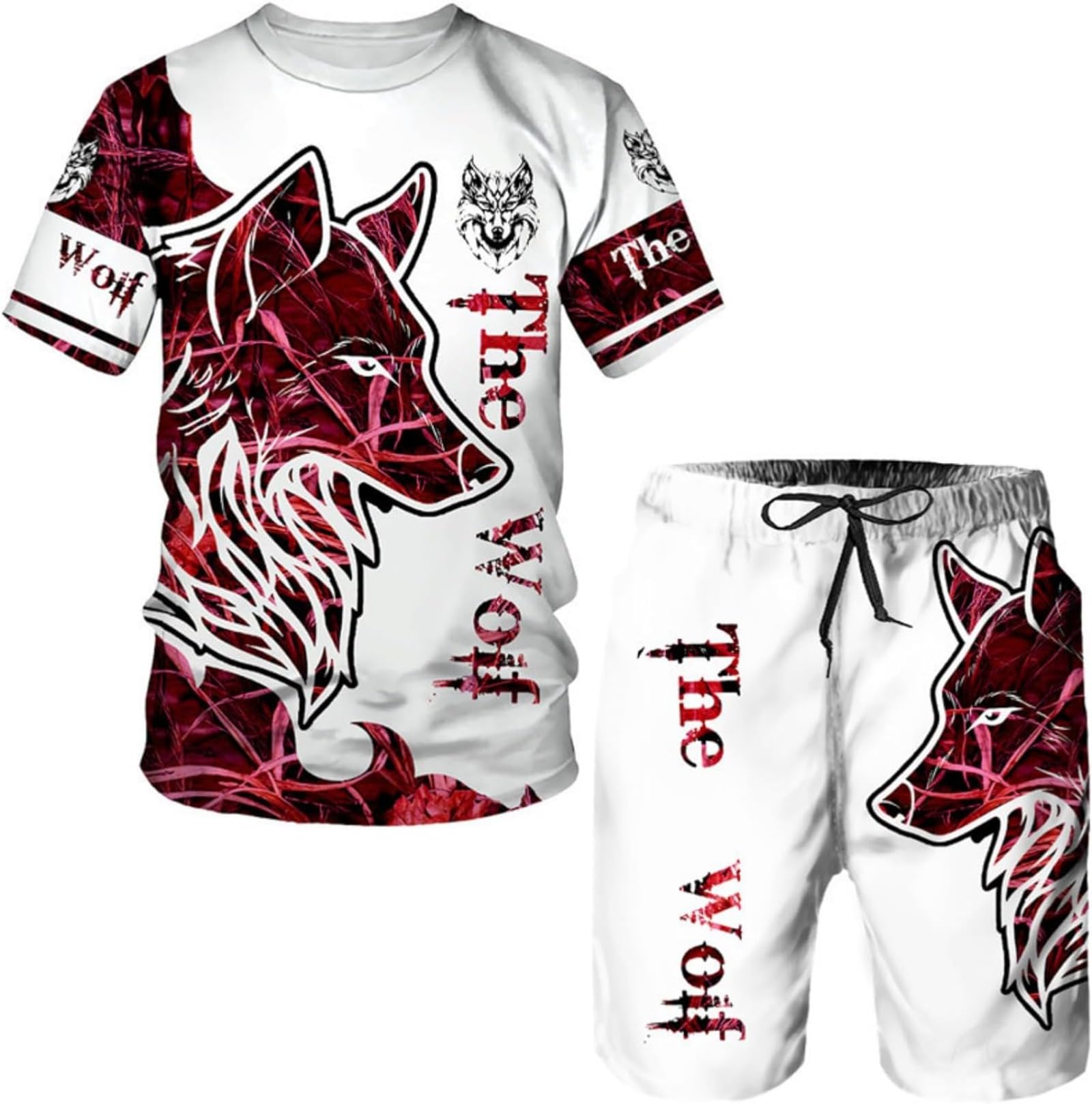 Herren Wolf T-Shirt Short Hosen 3D Animal Herren T-Shirt Shorts Set Street Casual Trainingsanzug Sportanzug (A2,M)