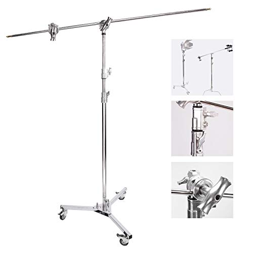 Professioneller, robuster C-Stand mit Galgenarm-Set, 127 cm massiver Galgenarm, 307 cm Lichtständerstange, C-Stand Dolly Base Rollen für Fotostudio, Fotografie, Softboxen, Monolights