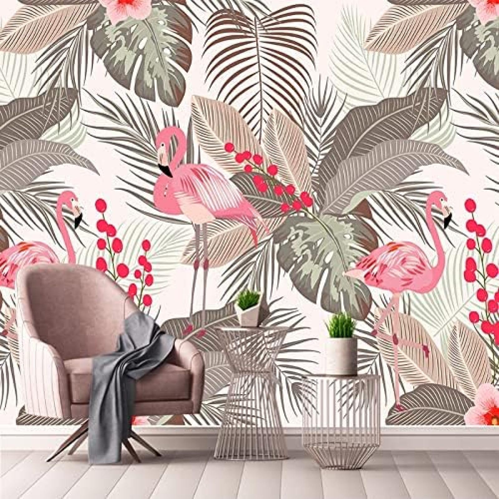 XLMING Flamingo-Blatt-Stil 3D Tapete Wohnzimmer Sofa Schlafzimmer Esszimmer Home Dekoration Wand-350cm×256cm