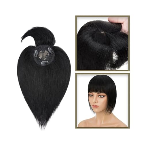 Haartopper für Frauen Haaraufsätze for Frauen mit dünner werdendem Haar, 10–20 Zoll glatter Echthaaraufsatz mit Pony, 150% Dichte, 8,5 x 8,5 cm Seidenbasis, Clip-in-Topper-Haarteile Haarteil Topper T