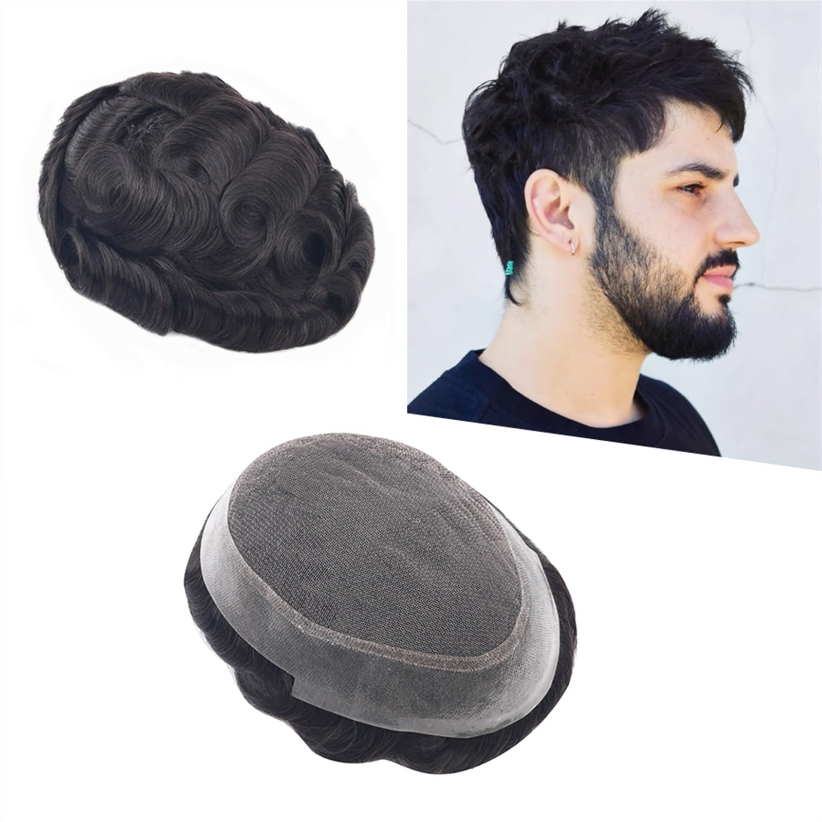 Männer Toupet Natürliche Perücke for Männer, 6 Zoll, atmungsaktive Spitze und weiches PU-Toupet for Männer, Haarprothese aus menschlichem Haar, Ersatzsystem for Herrenperücken Perücken Toupet Haar(7x9