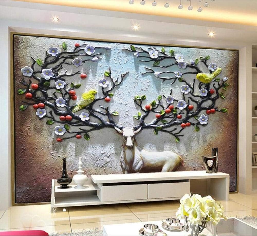 Elch Kamee Lila Blume Vogel 3D Tapete Poster Restaurant Schlafzimmer Wohnzimmer Sofa TV Dekorative Wand-430cm×300cm