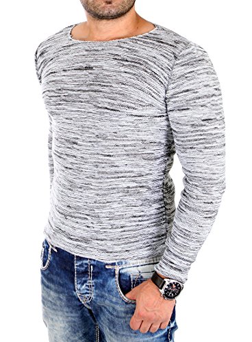 Reslad Pullover Herren dünner Feinstrickpullover Männer Strick-Pulli Winter Strickpullover ohne Kapuze Rundhals-Auschnitt Slim Fit RS-3125 Ecru S