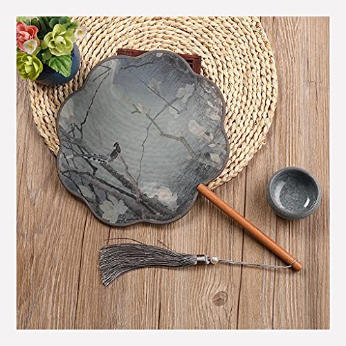 Dekoration Faltfächer Bedruckter antiker Hanfu-Requisiten-Fächer mit Quasten für Damen, seidig durchscheinende Handfächer für Hochzeitsgeschenke, Partygeschenke, eleganter Handfächer (Farbe: Khaki)