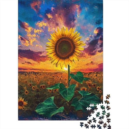 Bunte Sonnenblumen-Holzpuzzle, Holzpuzzle 1000 Teile für Erwachsene, schwierige Puzzles, interessante Puzzles zur Stressreduzierung (Größe 75x50cm)