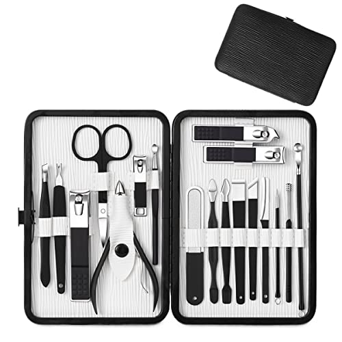 SCRUBY Nagelknipser-Set, 7/18-teilig, Schwarz, Edelstahl, Nagelschneider, scharfe Pediküre-Schere, Maniküre-Werkzeug-Set (18-teiliges Schwarz)