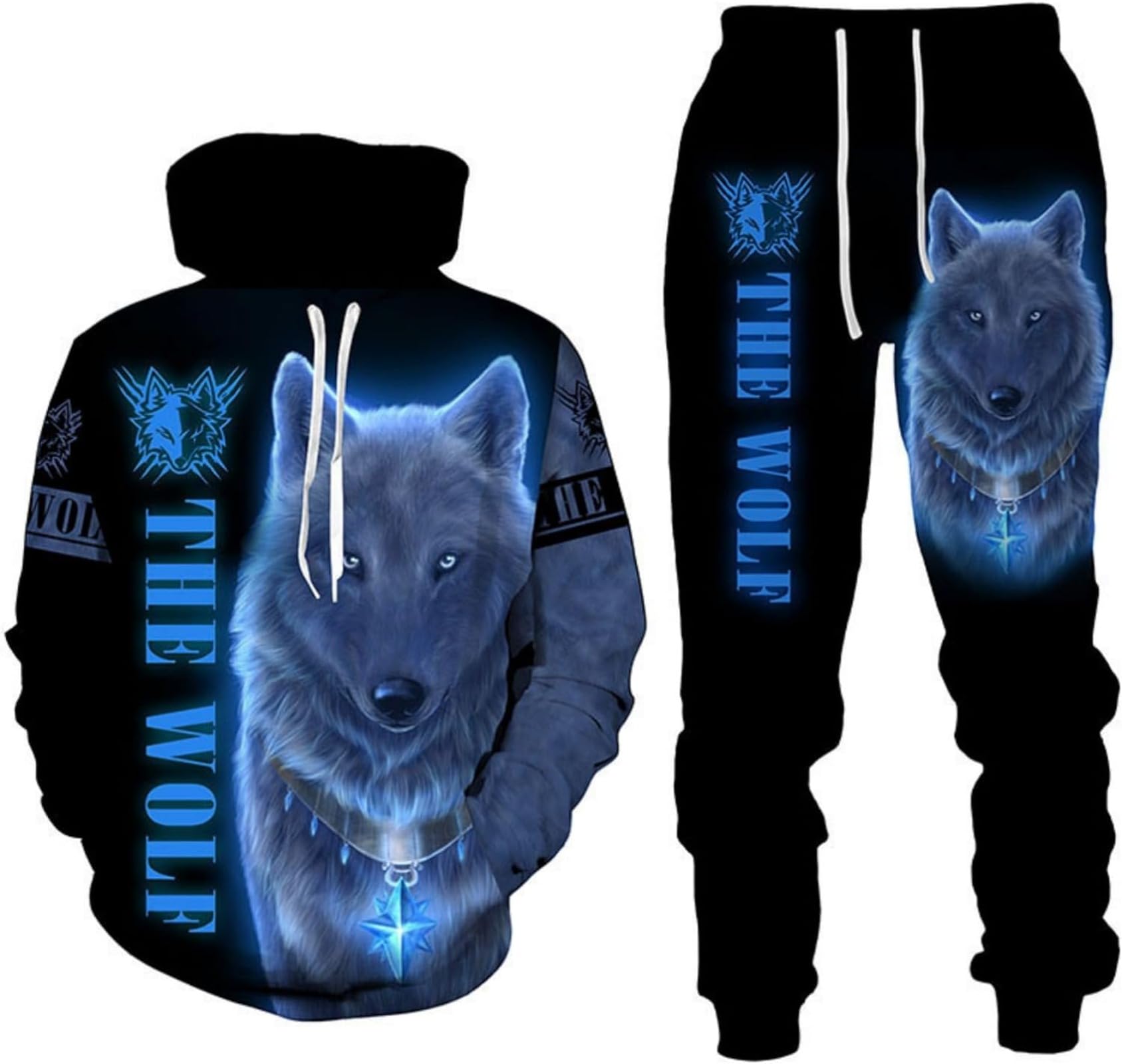 RIAAJ 3D Wolf Jogginganzug Herren Jogging Sportanzug Fitness Sporthose Hose Hoodie Herren Trainingsanzug Zweiteiliges Set Freizeitanzug mit Löwen Tigermuster Sportsw (F6,XL)