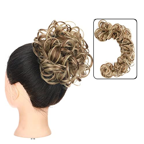 Bun Haarteile DIY Wickel-Pferdeschwanz-Haarknoten for Frauen, synthetischer Chignon, unordentliches elastisches Band, Haarknoten, Haarteil, 89,9 cm, Touseld Curly Wave Brötchen-Haarteil (Color : 12h2