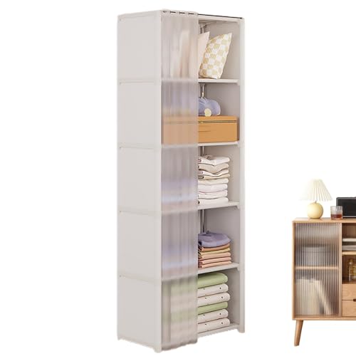 Stoff-Kleiderschrank – Organizer für Schlafzimmer | Organizer mit Kleiderstange mit Deckel | Organizer für Kleiderschrank mit 5 Ebenen mit Stoffbezug N