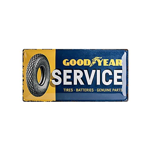 Nostalgic-Art Goodyear – Service – Geschenk-Idee für Auto- und Motorrad-Fans, Retro Blechschild, aus Metall, Vintage-Dekoration, 25 x 50 cm