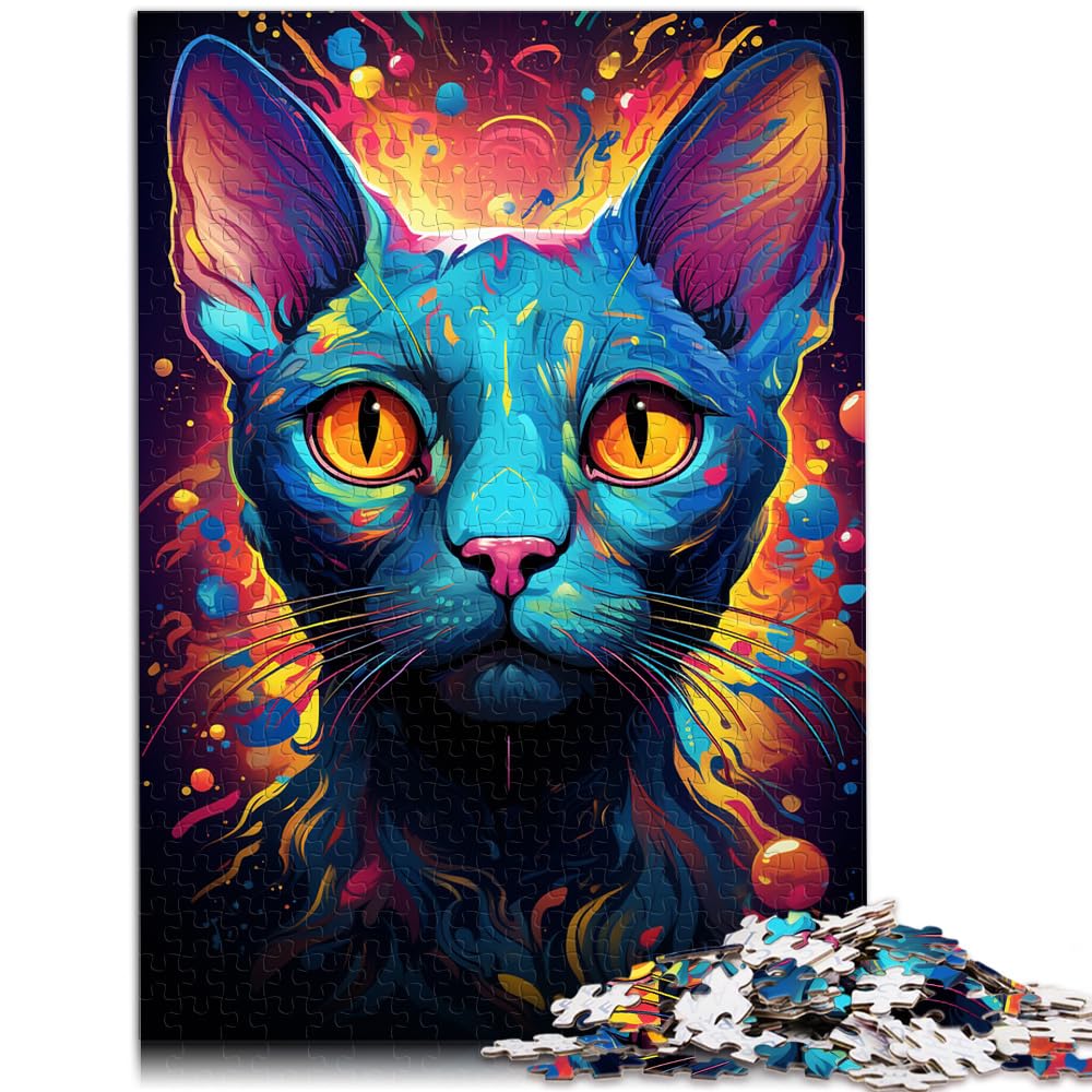 Puzzle für farbenfrohe, psychedelische Sphinxkatze, Puzzle für Erwachsene, 1000 Teile, Holzpuzzle, Heimdekoration, Puzzle 1000 Teile (50 x 75 cm)