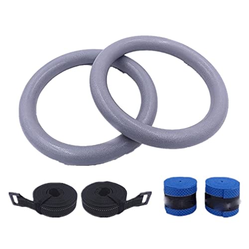 BFVAKBKYT Gymnastik Ringe,Suspension Trainer System, ABS-Turnringe, Turnringe mit verstellbaren Gurtbändern, Schaumstoffgriff for Muskeltraining, Fitness, Klimmzüge, Training(Gray with Strap)