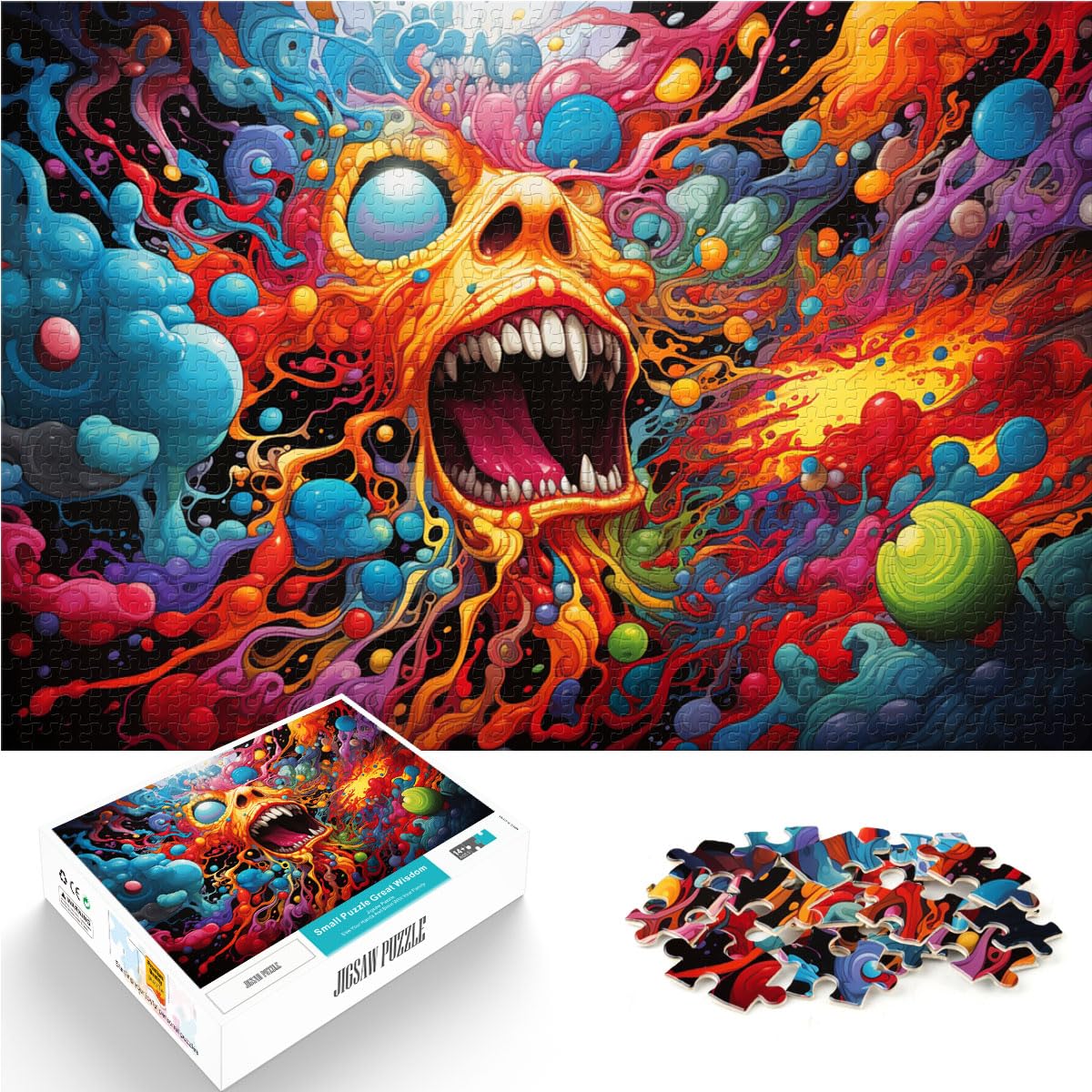 Puzzlespiele, farbenfrohes psychedelisches Kunstpuzzle für Erwachsene und Ren, 1000 Teile, Holzpuzzle, anspruchsvoll, Aber unterhaltsam und humorvoll, 1000 Teile (50 x 75 cm)