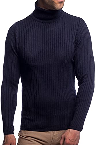 Karl´s People Herren Rollkragen-Pullover Herren Rolli S-5 XL • Rollkragenpullover für Herren mit Streifenmuster • Angenehmer Pullover Herren Langarm (XL, Navy1)