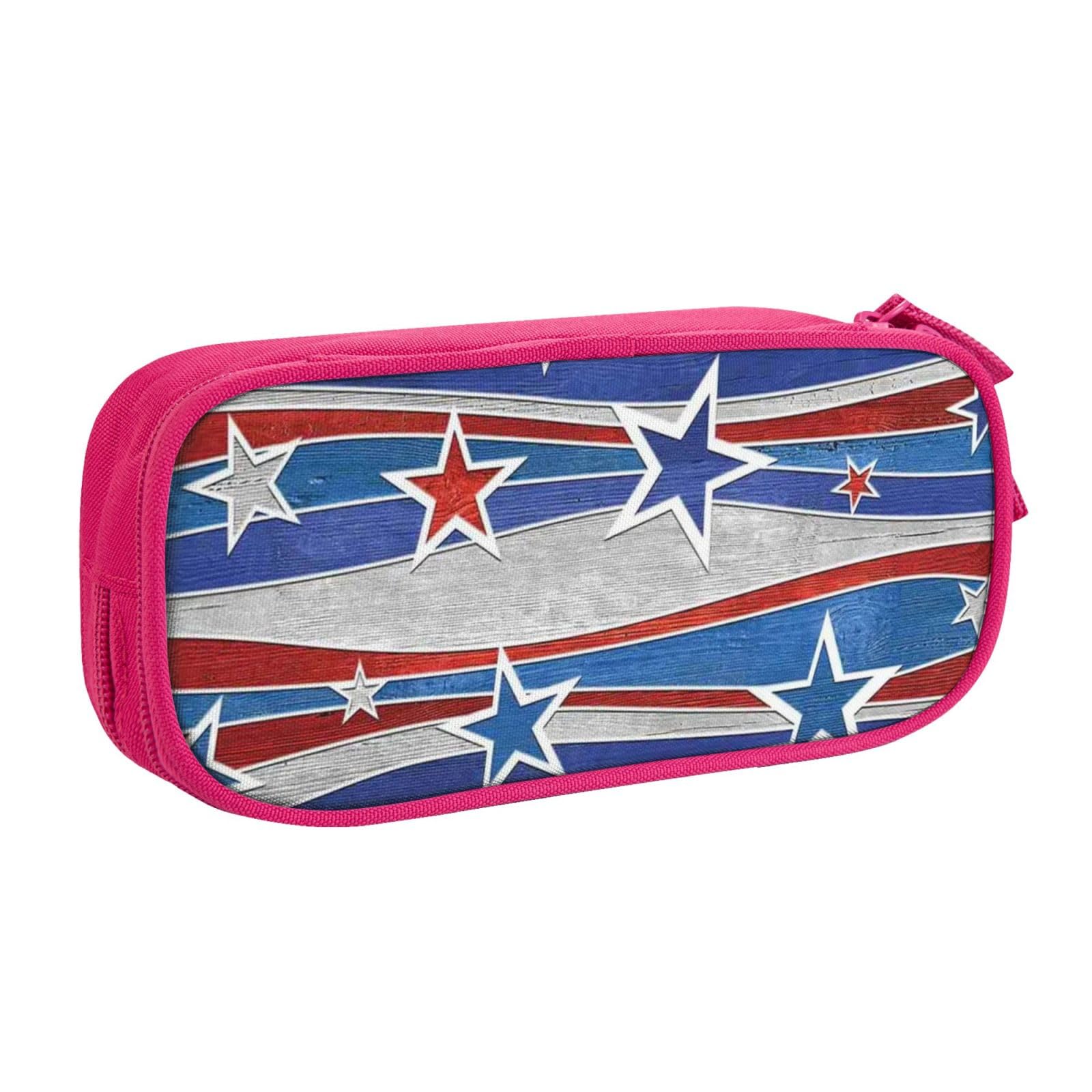 YFSGDLBN Patriotic Stars Strips Independence Day Printed Large Capacity Pencil Case Double Pencil Pouch Portable Stationery Pouch, rose, Einheitsgröße, Münzfach