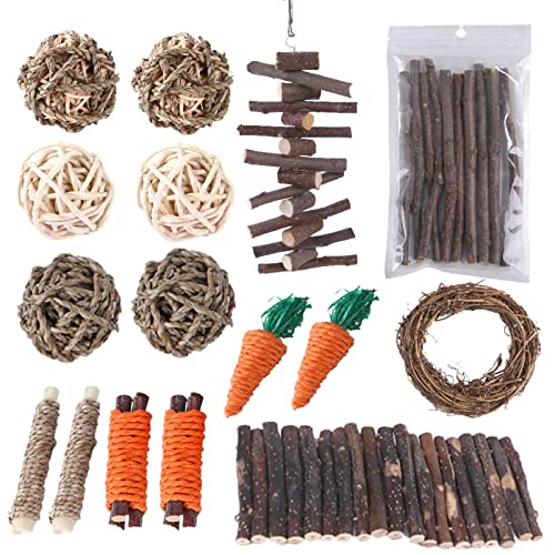 ZBIianxer Lustiges Spielzeug aus natürlichem Holz für Kleintiere, Rattan, Hamsterbrücke, Holzkäfigzubehör, Hamsterspielzeug-Set