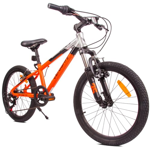 Verdant Alu Bike Jugen Fahrrad 20 Zoll Radgröße zur Auswahl 6 Gang Shimano Kinderfahrrad von 6 bis 10 Jahre verstellbare Höhe 20 Zoll (Orange Silber mit Stoßdämpfer)