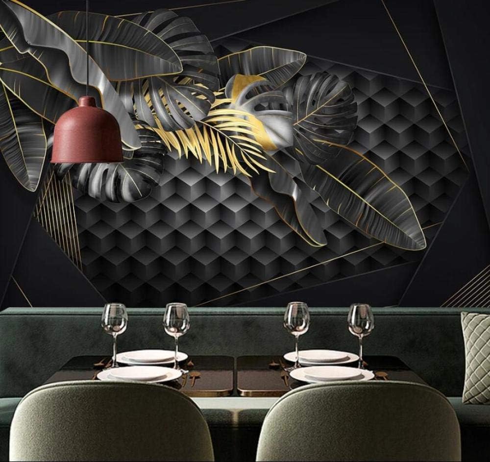 Gold Schwarz Tropische Pflanzenblätter Geometrisch 3D Tapete Poster Restaurant Schlafzimmer Wohnzimmer Sofa TV Dekorative Wand-200cm×140cm