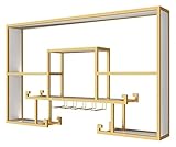 DSeenLeap Barregal, schwebende beleuchtete LED-Regale, Weinflaschen- und Glasregal aus Metall, Flaschenpräsentationsregal, kommerzielle beleuchtete Bar-Wandregale (Gold, 100 x 20 x 80 cm)