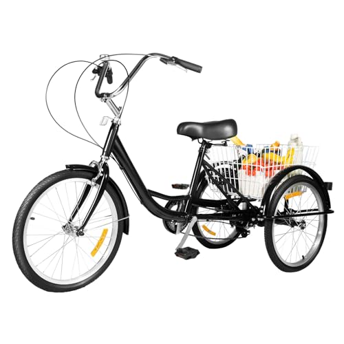 Fridgestea 20 Zoll Dreirad für Erwachsene, 8-Gänge 3 Räder Fahrrad Erwachsenendreirad Tricycle Bike mit Einkaufskorb, Klingel für Damen Herren Senioren