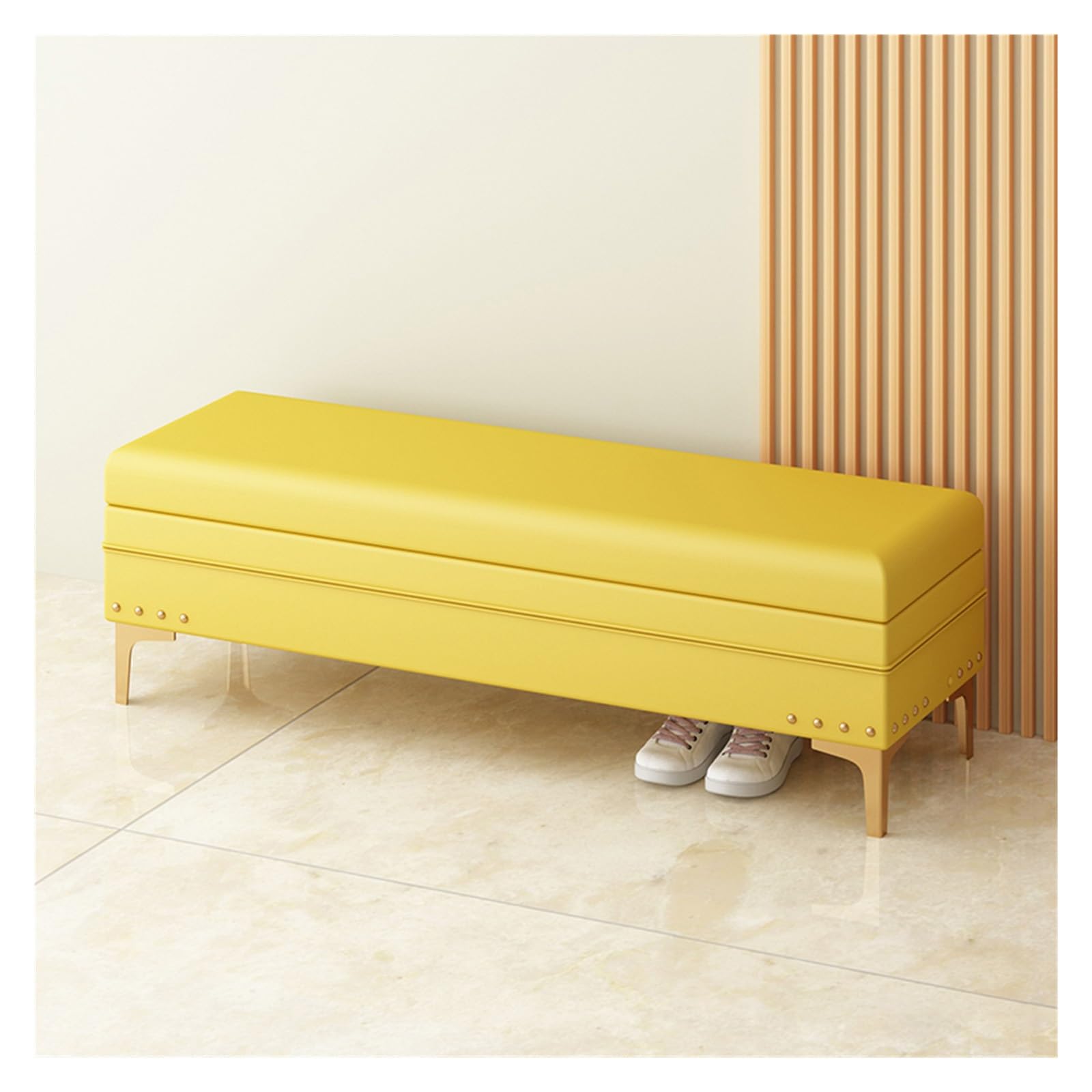 Sitzbank für Schlafzimmer Gepolsterte Aufbewahrungsbank mit Nagelkopfbesatz | Ottomane mit Stauraum for Wohnzimmer und Schlafzimmer | Dekorative Wohnmöbel Bettbank(Yellow,120*40*40cm)