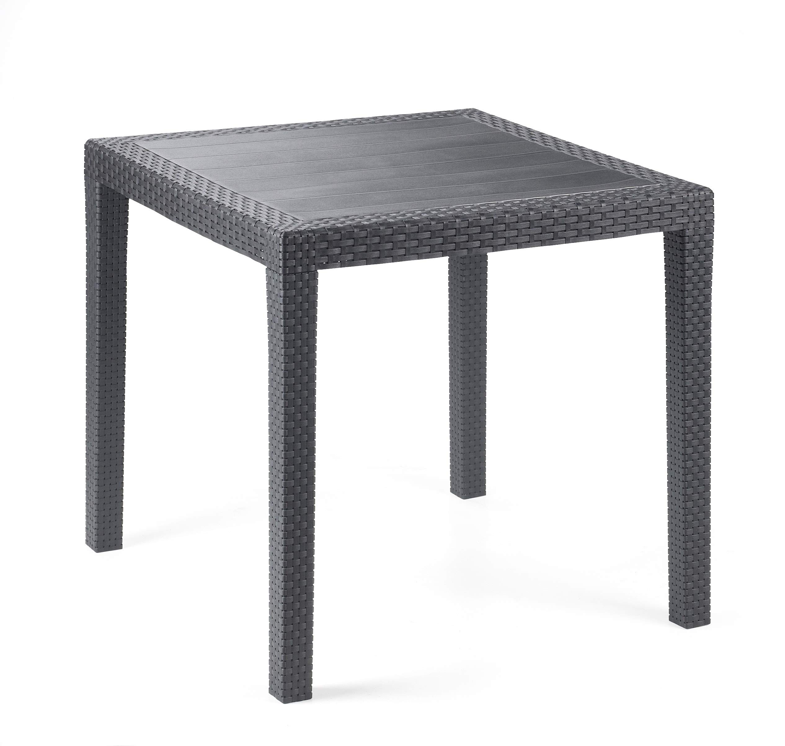 Dmora Quadratischer Outdoor-Tisch, Struktur aus Hartharz mit Rattan-Effekt, Made in Italy, 80 x 80 x 72 cm, Farbe Anthrazit