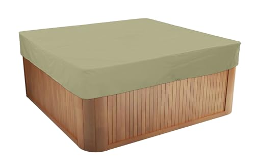 BaCover Whirlpool-Abdeckung, Quadratischer Allwetter Garten Spa Abdeckung aus 210D Oxford, Wasserdicht, Staubdicht, UV-geschützt Quadrat Poolabdeckung,Beige,207x207x30cm